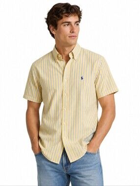 Ralph Lauren Pony Custom Fit Button-Up Shirt Yellow Blue Stripe Oxford XL